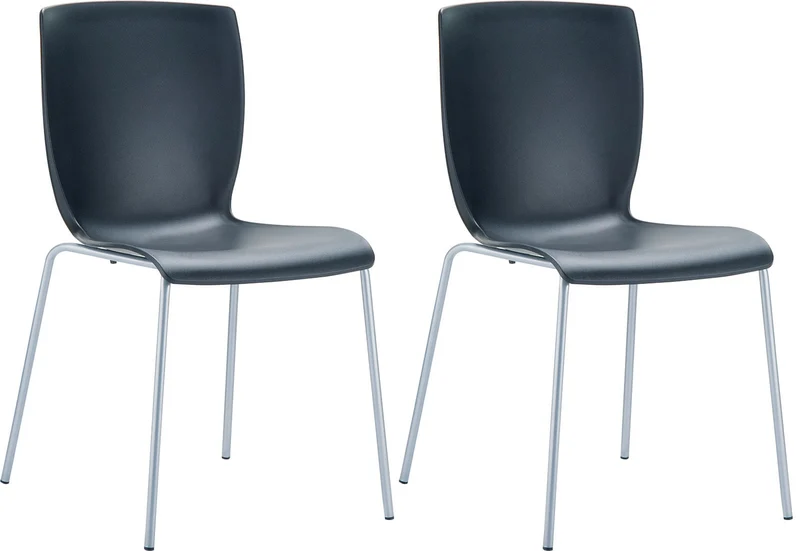 Lot de 2 chaises de cuisine ou véranda empilable pour intérieur ou extérieur assise en plastique noir cadre en aluminium 10_0008042