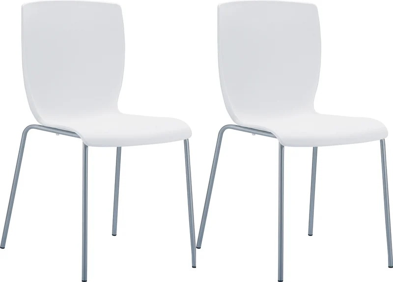 Lot de 2 chaises de cuisine ou véranda empilable pour intérieur ou extérieur assise en plastique blanc cadre en aluminium 10_0008031