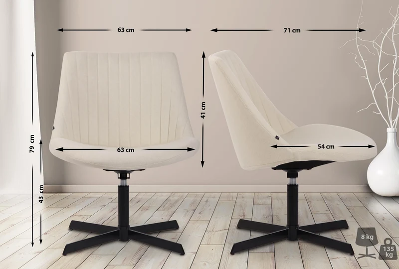 Chaise lounge design en tissu crème avec dossier à coutures verticales avec piètement étoile en métal 10_0008247