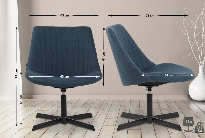 Chaise lounge design en tissu bleu avec dossier à coutures verticales avec piètement étoile en métal 10_0008246