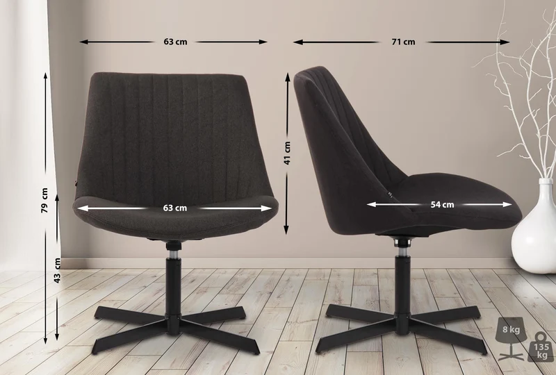 Chaise lounge design en tissu gris foncé avec dossier à coutures verticales avec piètement étoile en métal 10_0008231