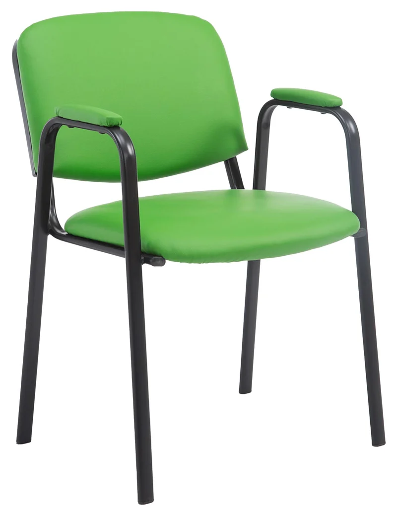 Chaise visiteur avec accoudoirs intégrés zone d'attente en PVC vert piètement à 4 pieds en métal noir 10_0008644
