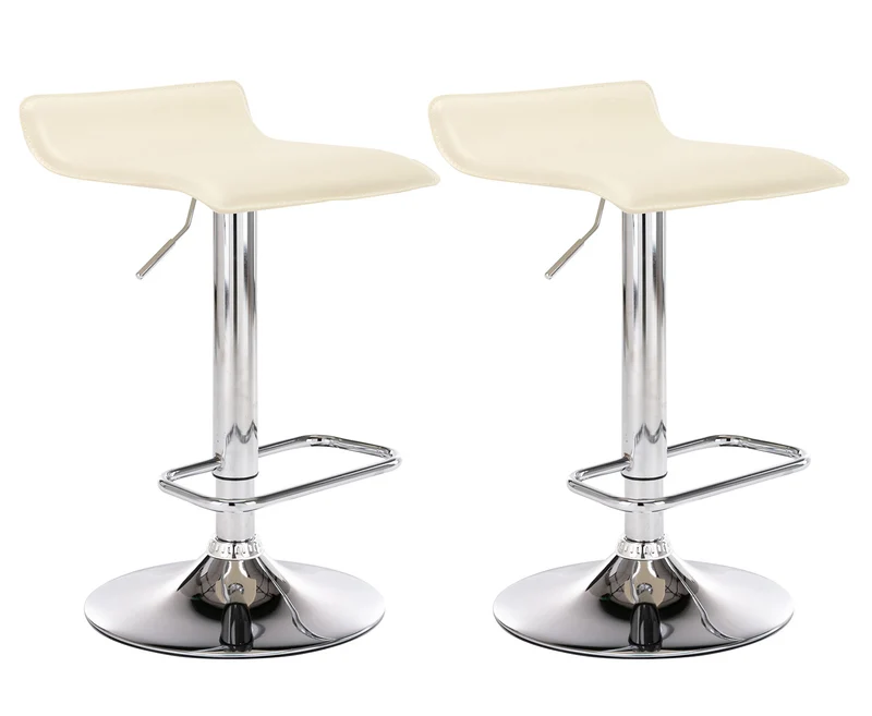 Lot de 2 tabourets de bar en synthétique crème hauteur réglable avec repose-pieds chromé TDB10158