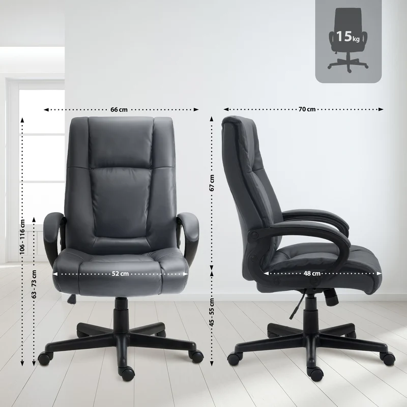 Chaise de direction rembourrée pivotant avec accoudoirs avec revêtement similicuir gris cadre plastique 10_0007096