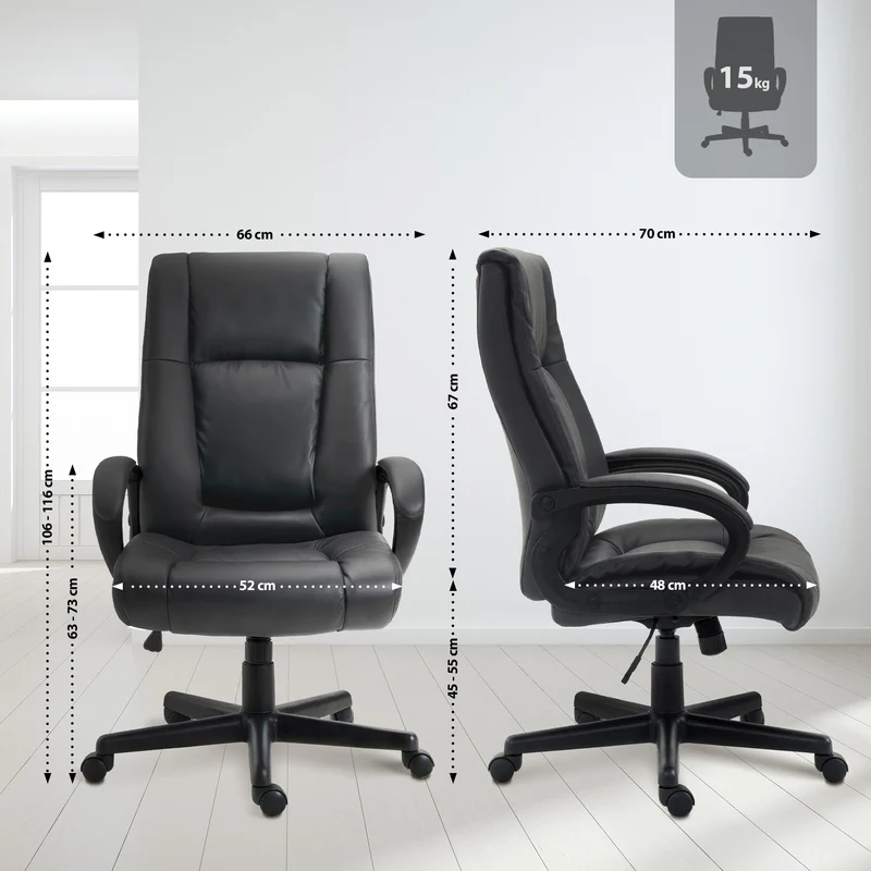 Chaise de direction rembourrée pivotant avec accoudoirs avec revêtement similicuir noir cadre plastique 10_0007011