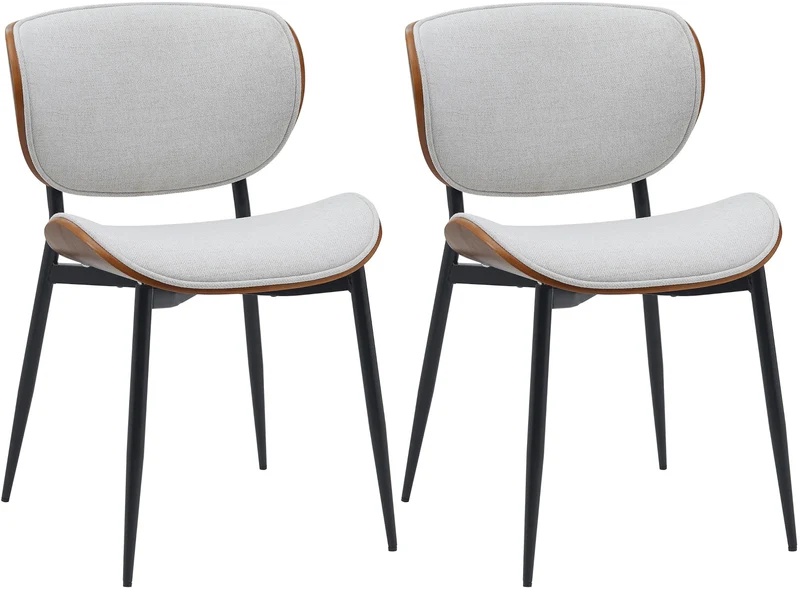 Lot de 2 chaises de salle à manger design en similicuir crème avec coque bois noyer structure métal robuste 10_0008596