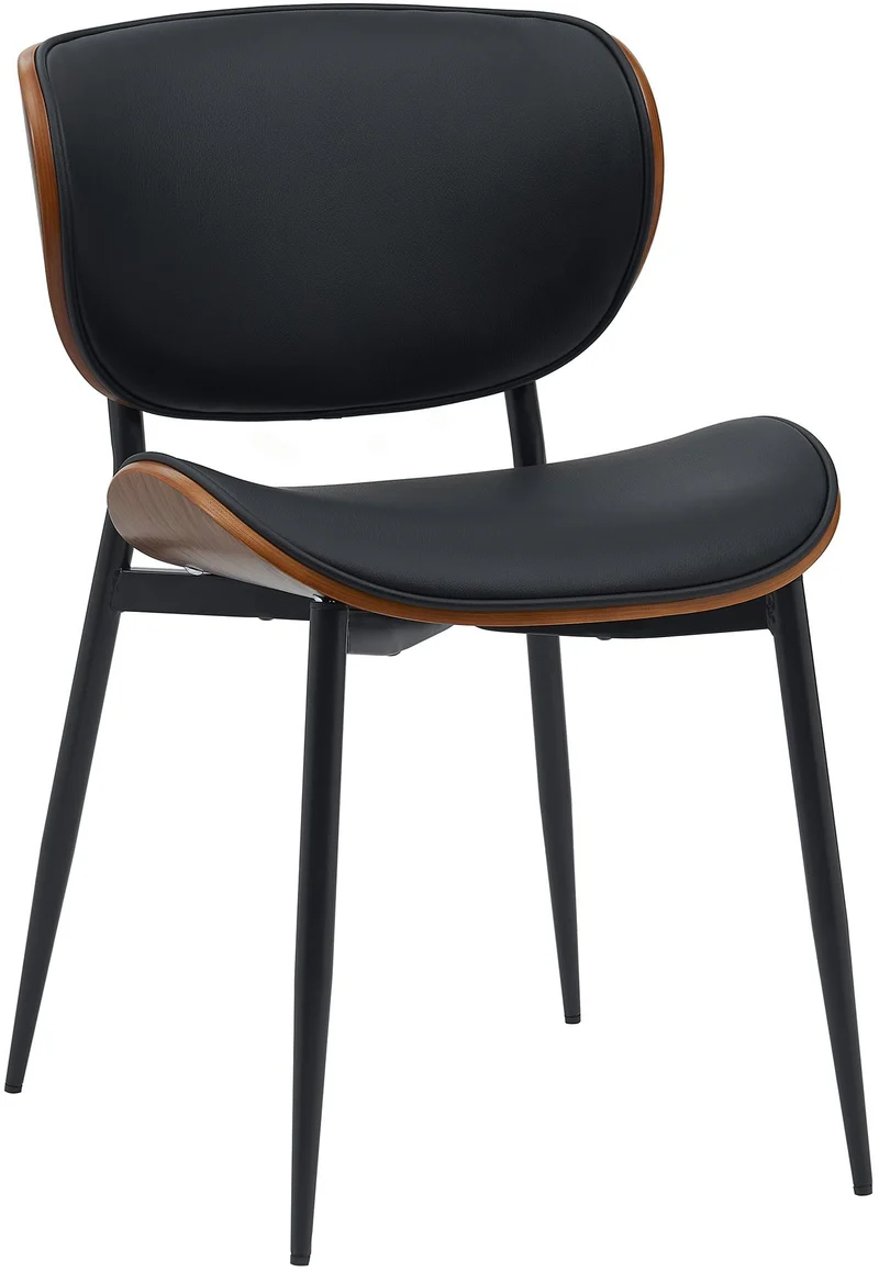 Chaise de salle à manger x1 design en similicuir noir avec coque bois noyer structure métal robuste 10_0008516