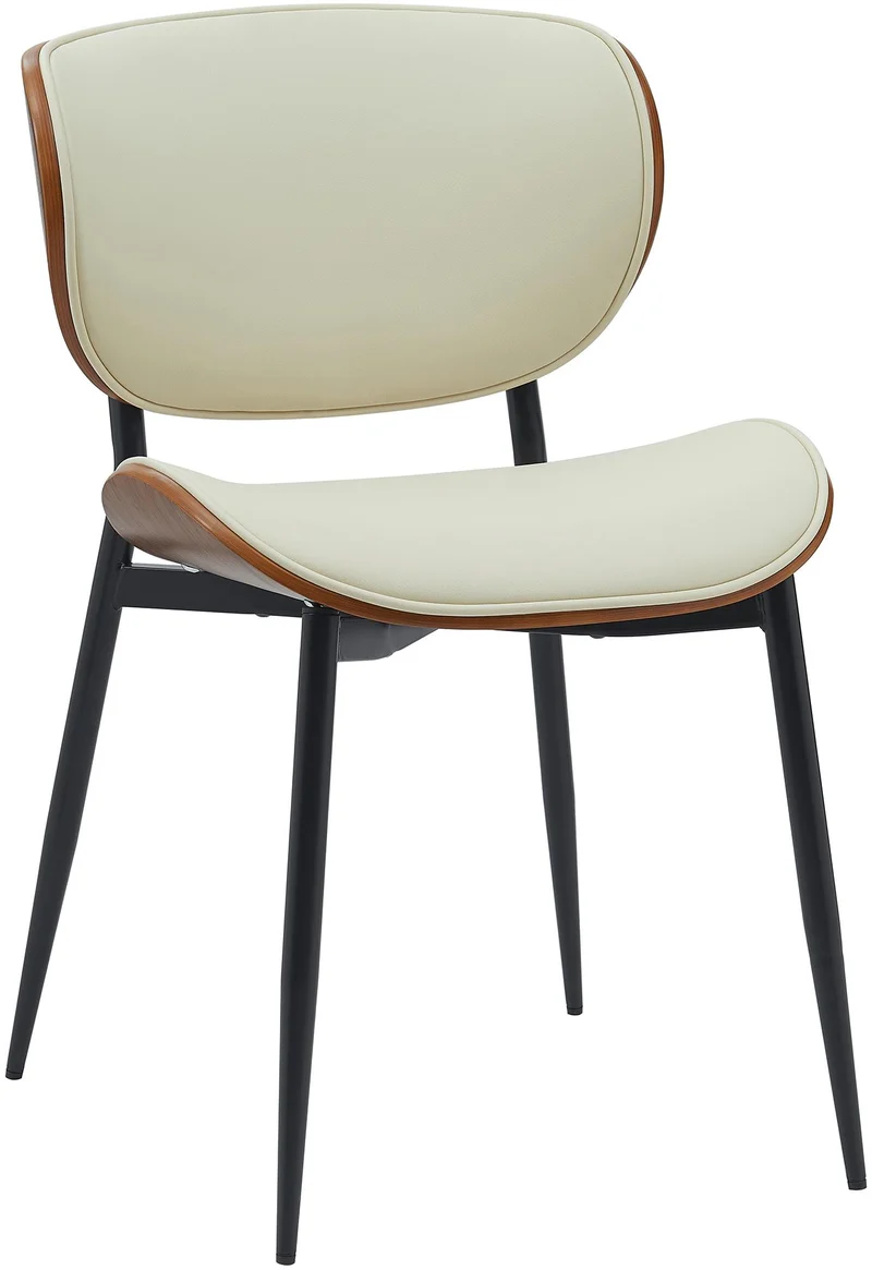 Chaise de salle à manger x1 design en similicuir crème avec coque bois noyer structure métal robuste 10_0008299