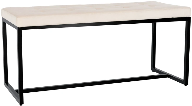 Banc rembourré 100 cm design avec assise matelassée en velours crème et structure métal noir 10_0008554