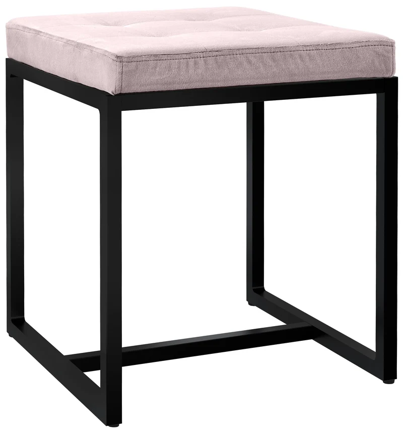 Tabouret rembourré design avec assise matelassée en velours gris clair et structure métal noir 10_0008421