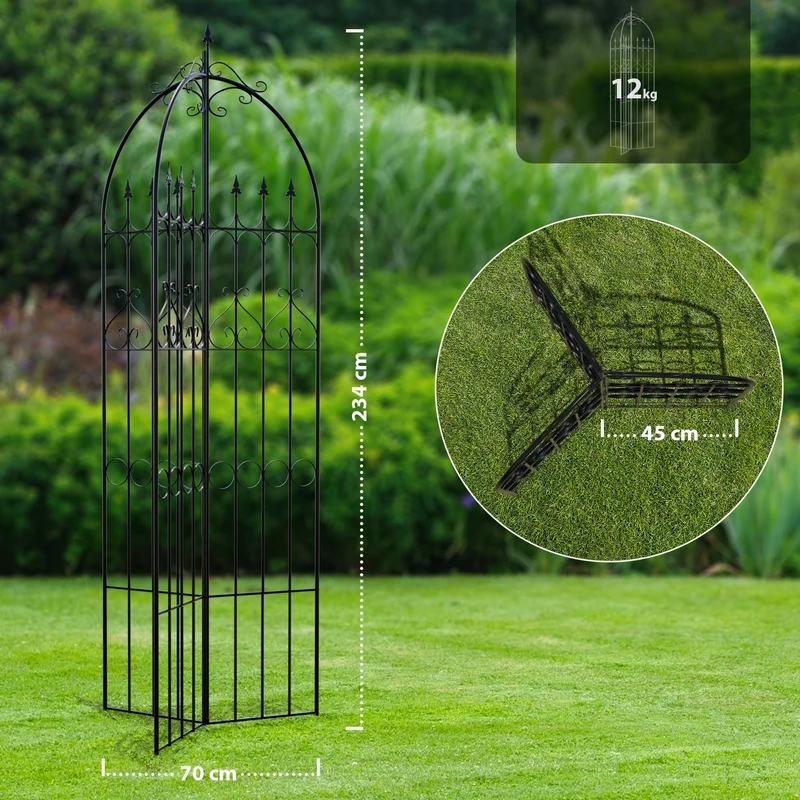 Treillis de jardin décoratif en métal noir support élégant pour plantes grimpantes style ancien 10_0008919