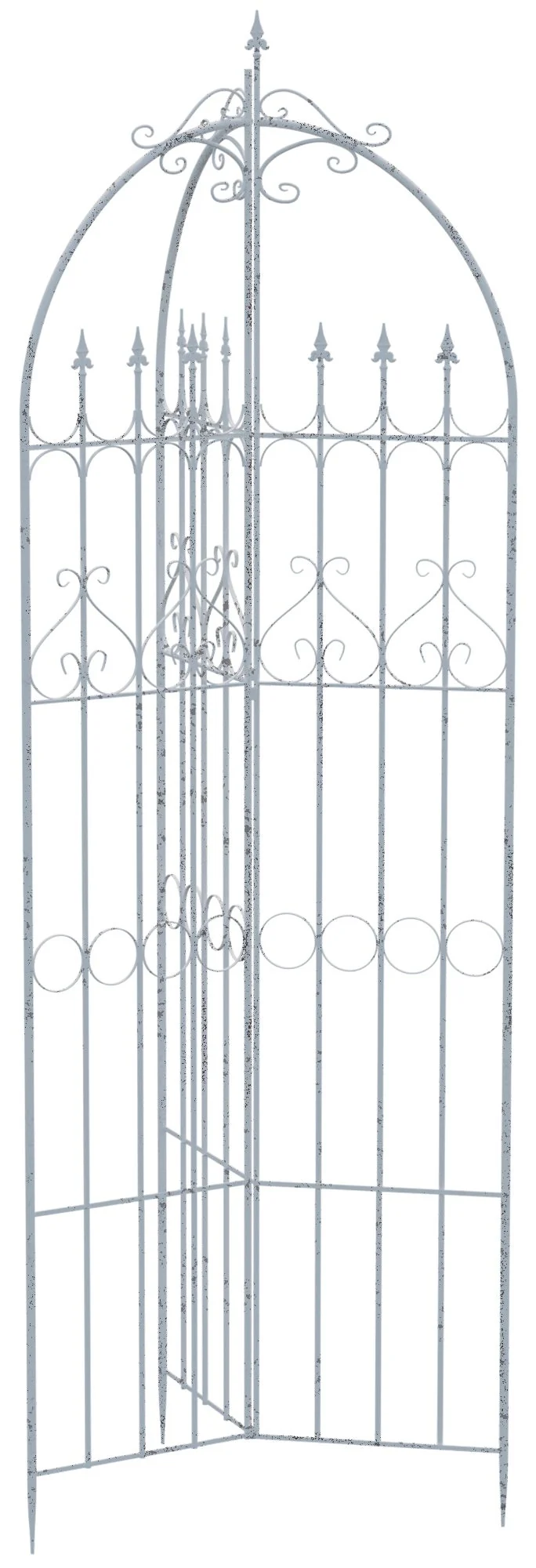 Treillis de jardin décoratif en métal blanc vieilli support élégant pour plantes grimpantes style ancien 10_0008917