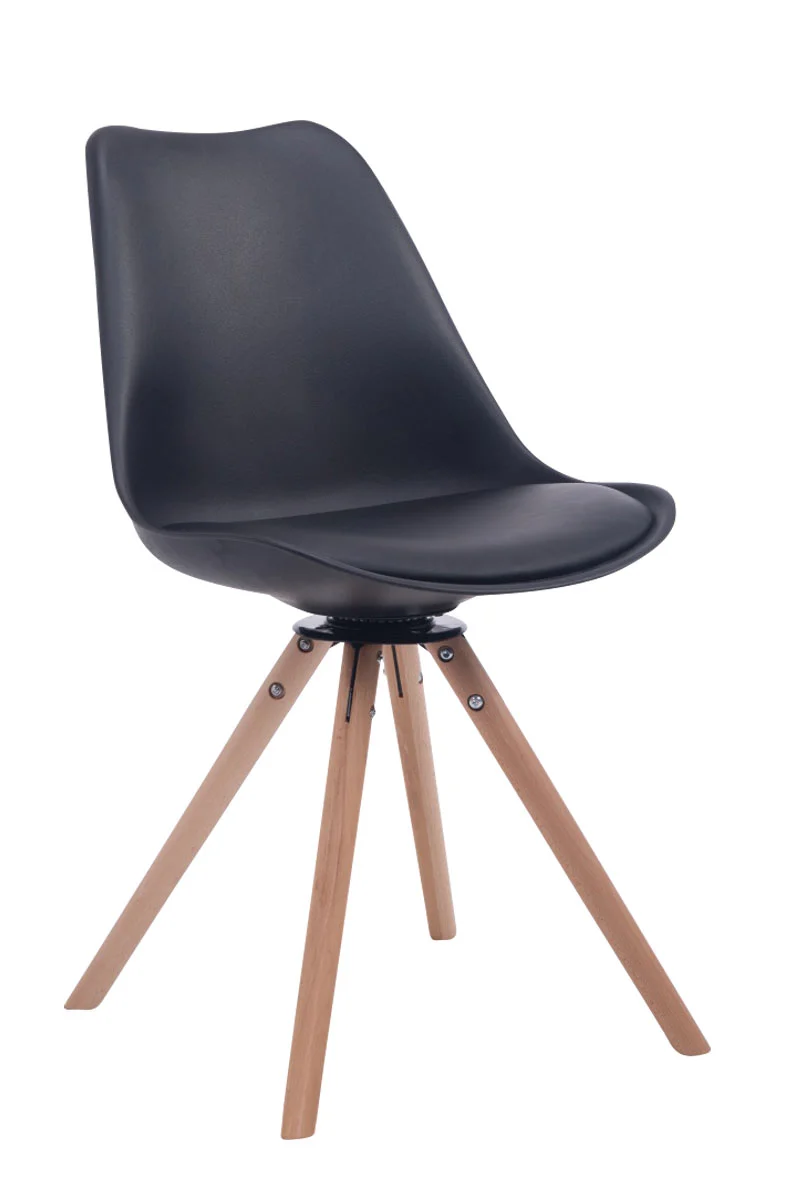 Chaise de salle à manger x1 chaise visiteur assise pivotant à 360° en plastique et PVC noir piètement en bois rond clair 10_0008313