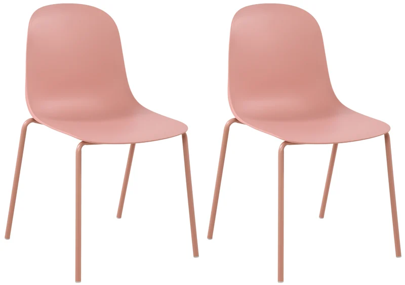 Lot de 2 chaises de jardin empilable en plastique rose et cadre robuste à quatre pieds en acier 10_0007637