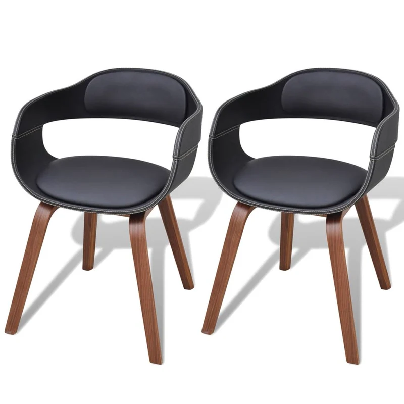 Lot de 2 chaises de salle à manger cuisine en bois courbé et synthétique noir CDS020793