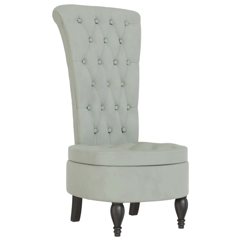 Fauteuil à dossier haut en velours gris clair dossier capitonné pieds en bois DEC026246