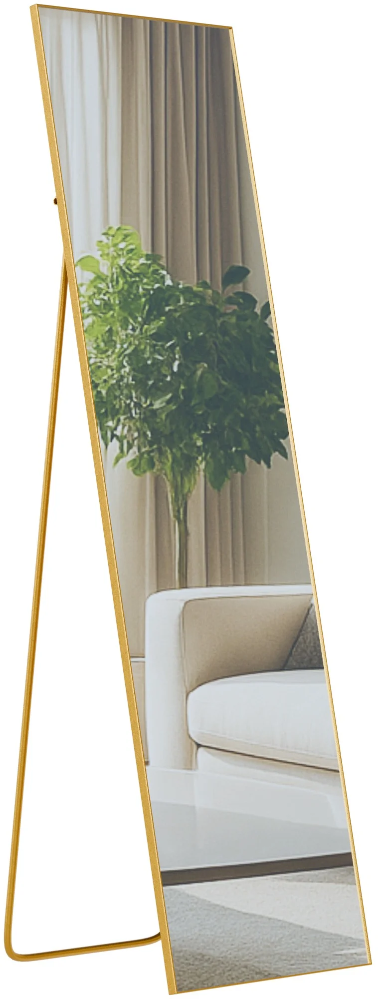Miroir pleine longueur sur pied et mural cadre métal doré brillant design épuré 140x40 cm 10_0008391