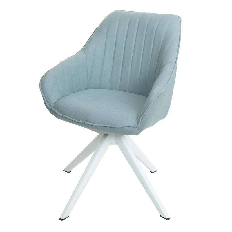 Chaise de salle à manger x1 avec accoudoir rotatif en tissu vert menthe pieds en fer blanc 04_0006324