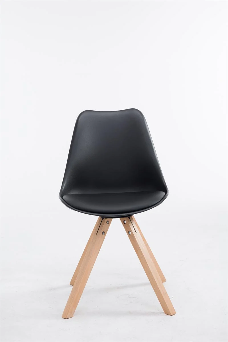 Chaise de salle à manger design scandinave en plastique et PVC noir et pieds en bois clair forme carré 10_0008407