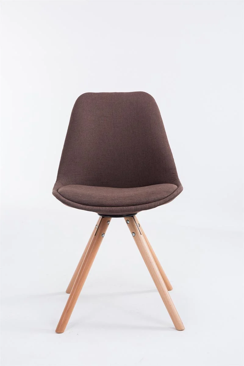 Chaise de salle à manger design scandinave en tissu marron et pieds en bois clair forme rond 10_0008308