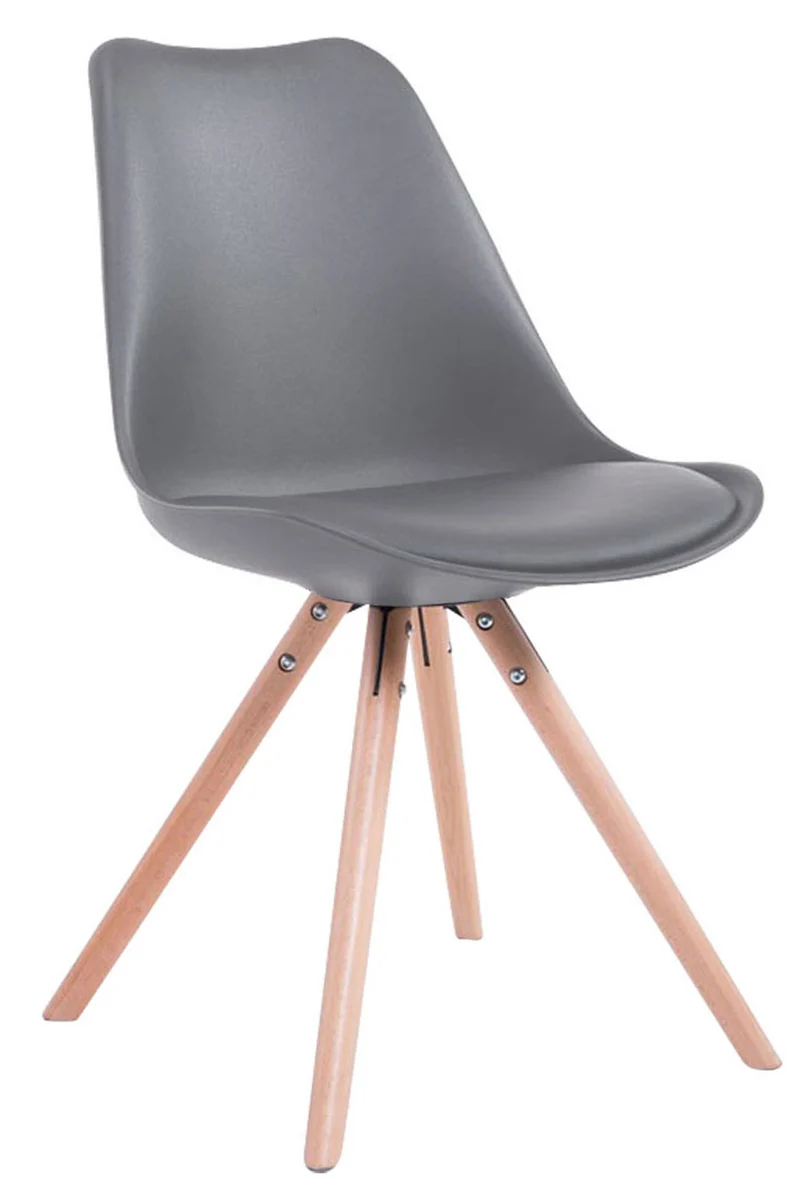 Chaise de salle à manger design scandinave en plastique et PVC gris et pieds en bois clair forme rond 10_0008307