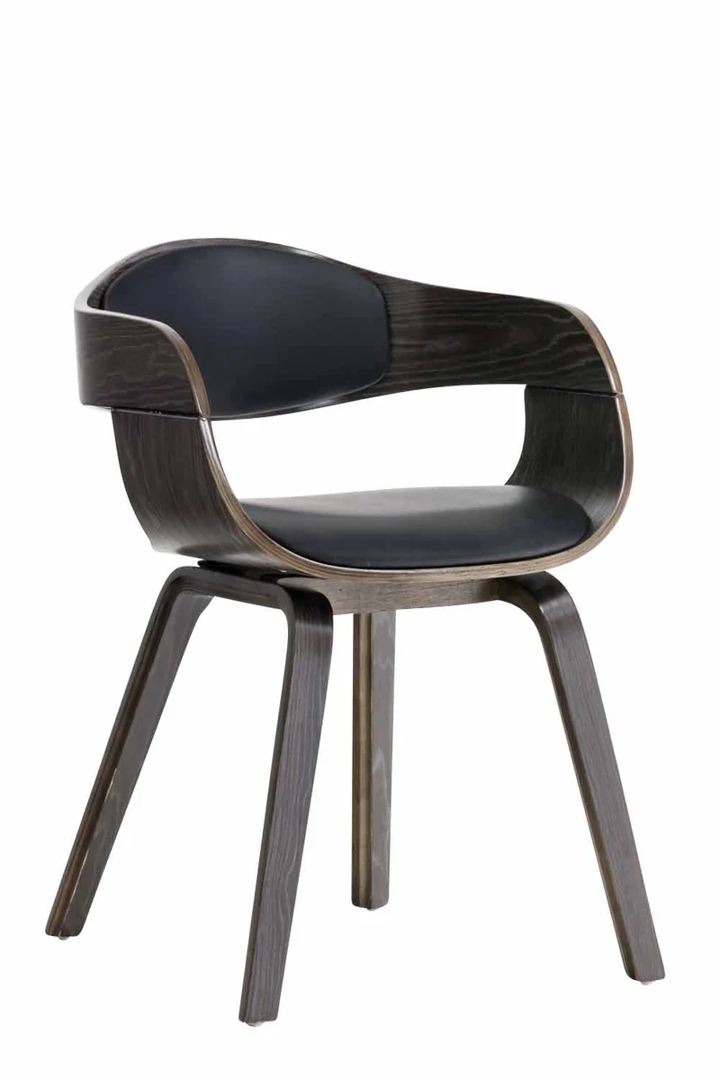 Chaise de salle à manger design scandinave en PVC noir et structure en bois gris 10_0001912