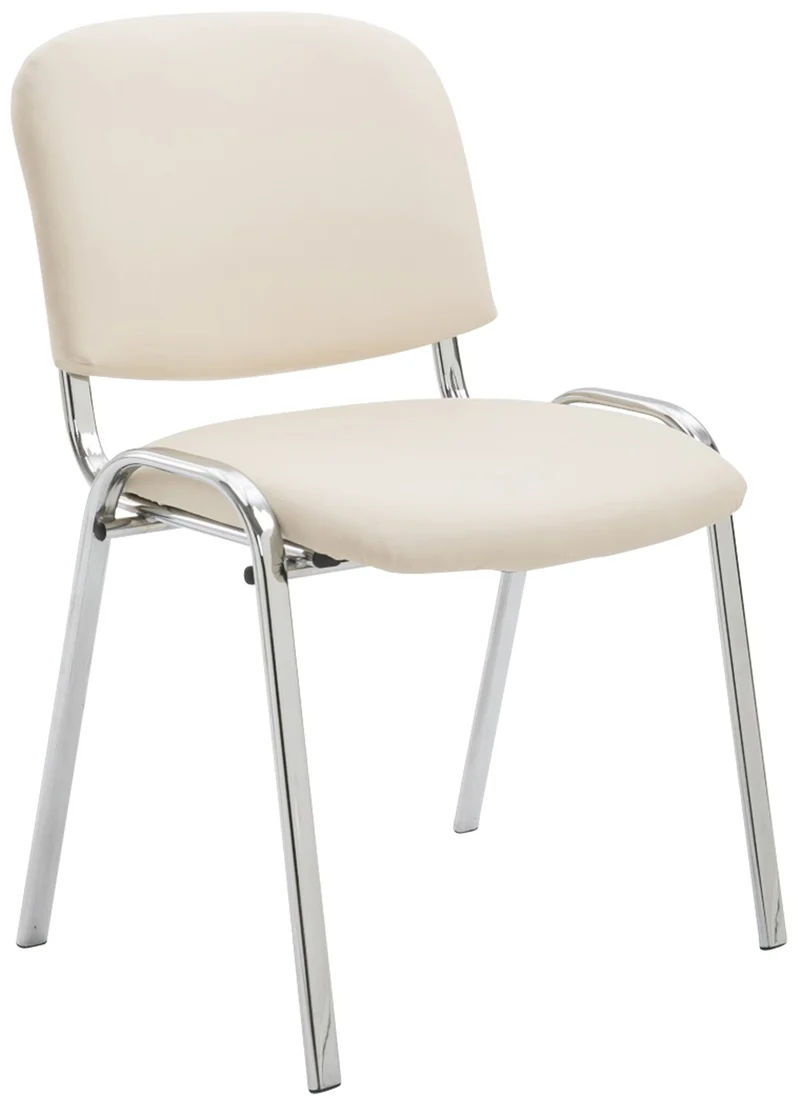 Chaise visiteur empilable zone d'attente en PVC crème piètement à 4 pieds en métal chromé 10_0003361