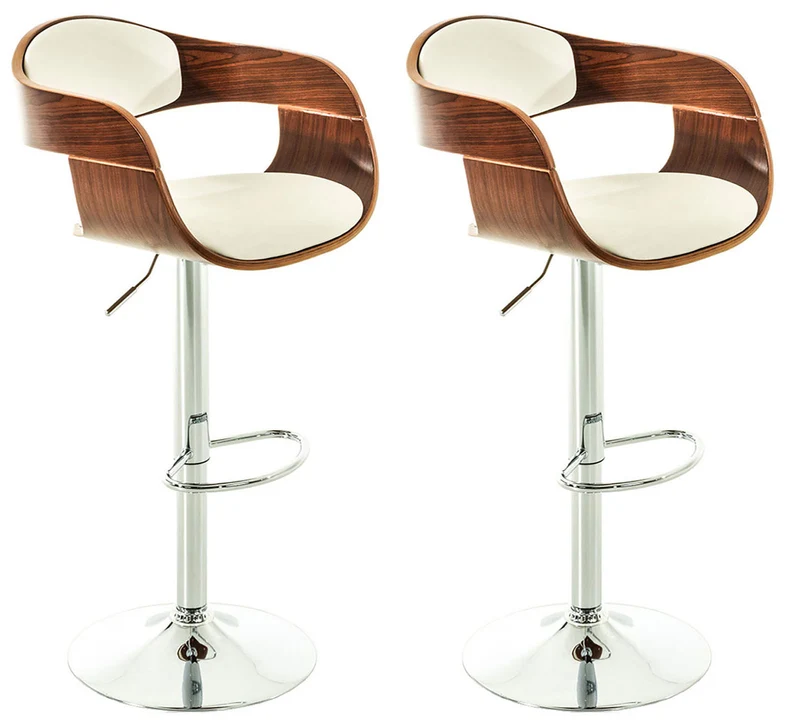 Set de 2 chaises hautes de bar avec repose-pied design moderne noyer et synthétique blanc 10_0001062