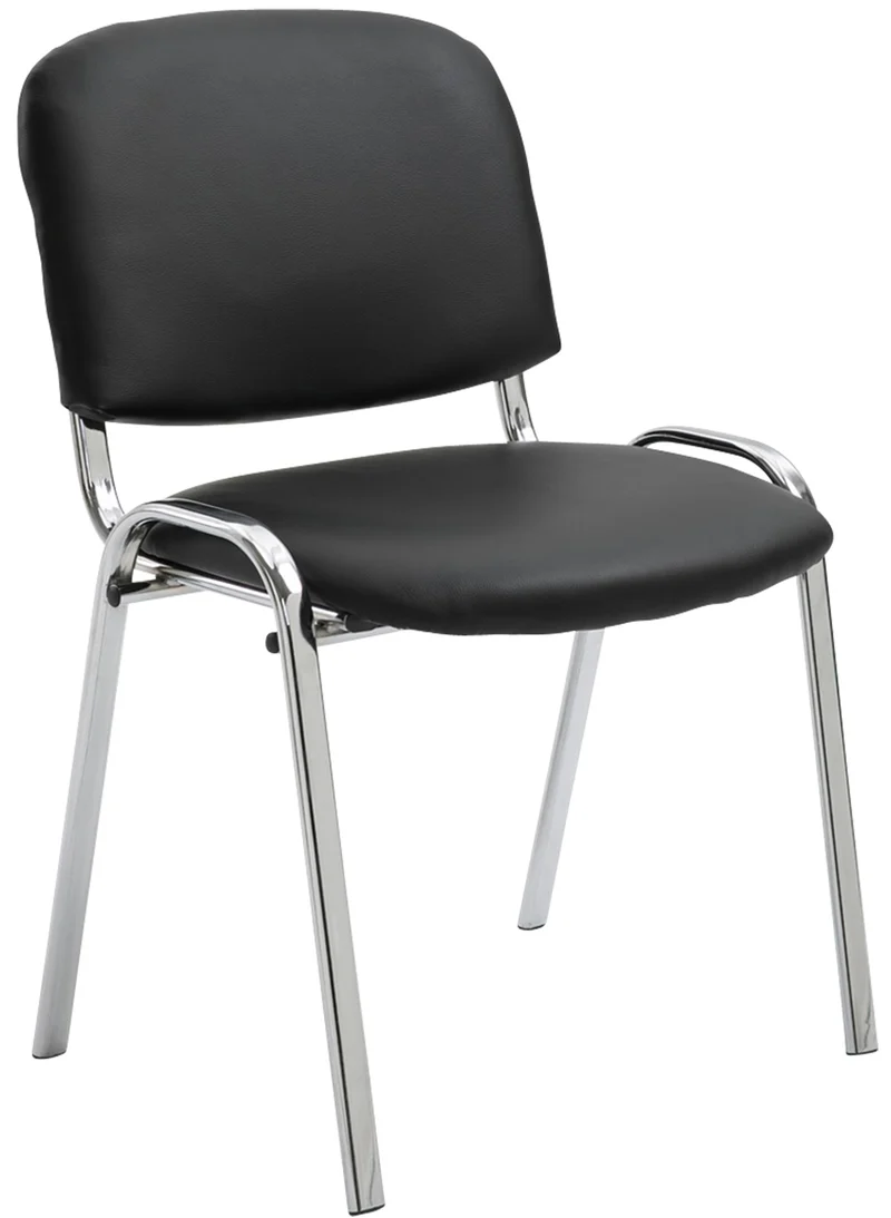 Chaise visiteur empilable zone d'attente en PVC noir piètement à 4 pieds en métal chromé 10_0003365