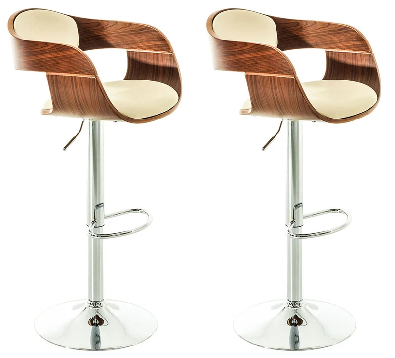 Set de 2 chaises hautes tabouret de bar avec repose-pied design moderne bois et synthétique crème 10_0000583