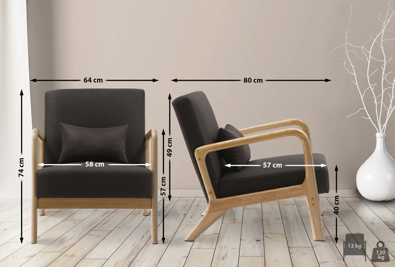Fauteuil design scandinave en bois clair avec coussins rembourrés marron– Confort naturel 10_0008232
