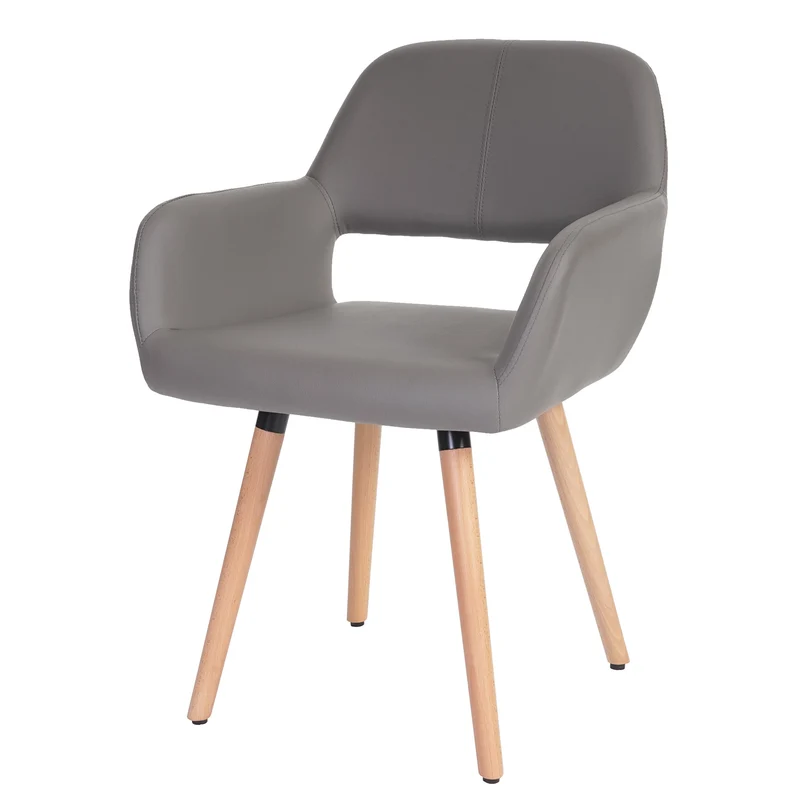 Chaise de salle à manger bureau visiteur design rétro en synthétique gris taupe pied en bois clair 04_0002143