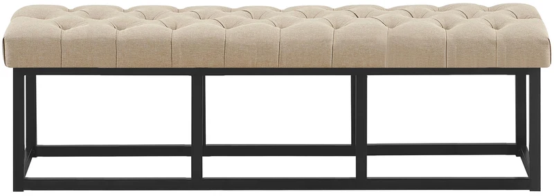 Banc capitonné rembourré 150 cm tissu taupe avec structure métal noir design contemporain 10_0008629