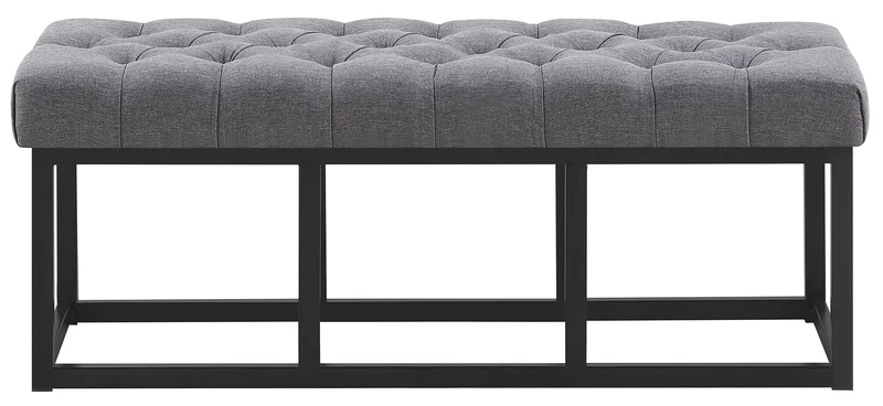 Banc capitonné rembourré 120 cm tissu gris foncé avec structure métal noir design contemporain 10_0008521