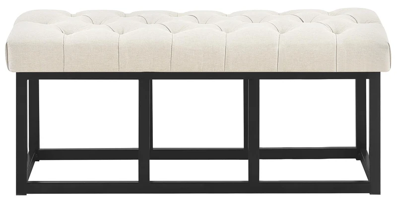 Banc capitonné rembourré 100 cm tissu crème avec structure métal noir design contemporain 10_0008432