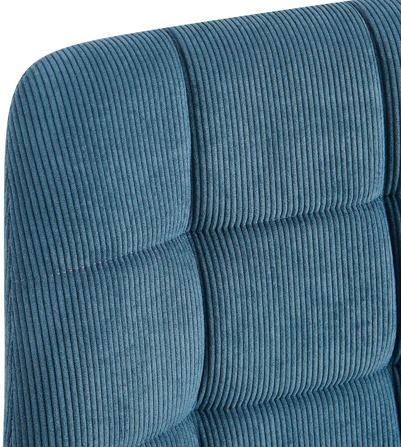 Chaise de salle à manger x1 design en velours côtelé bleu à coutures carrées – Pieds métal noirs 10_0007448