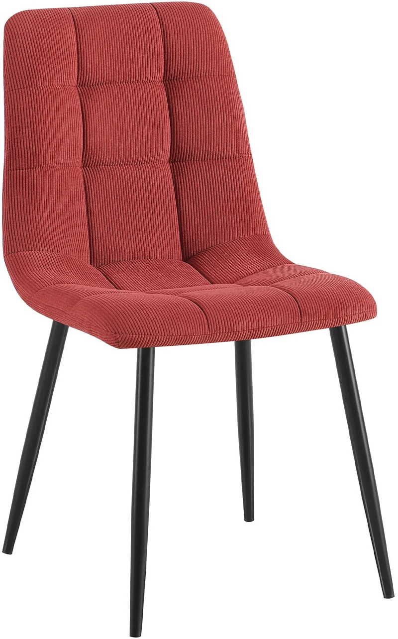 Chaise de salle à manger x1 design en velours côtelé bordeaux à coutures carrées – Pieds métal noirs 10_0007377