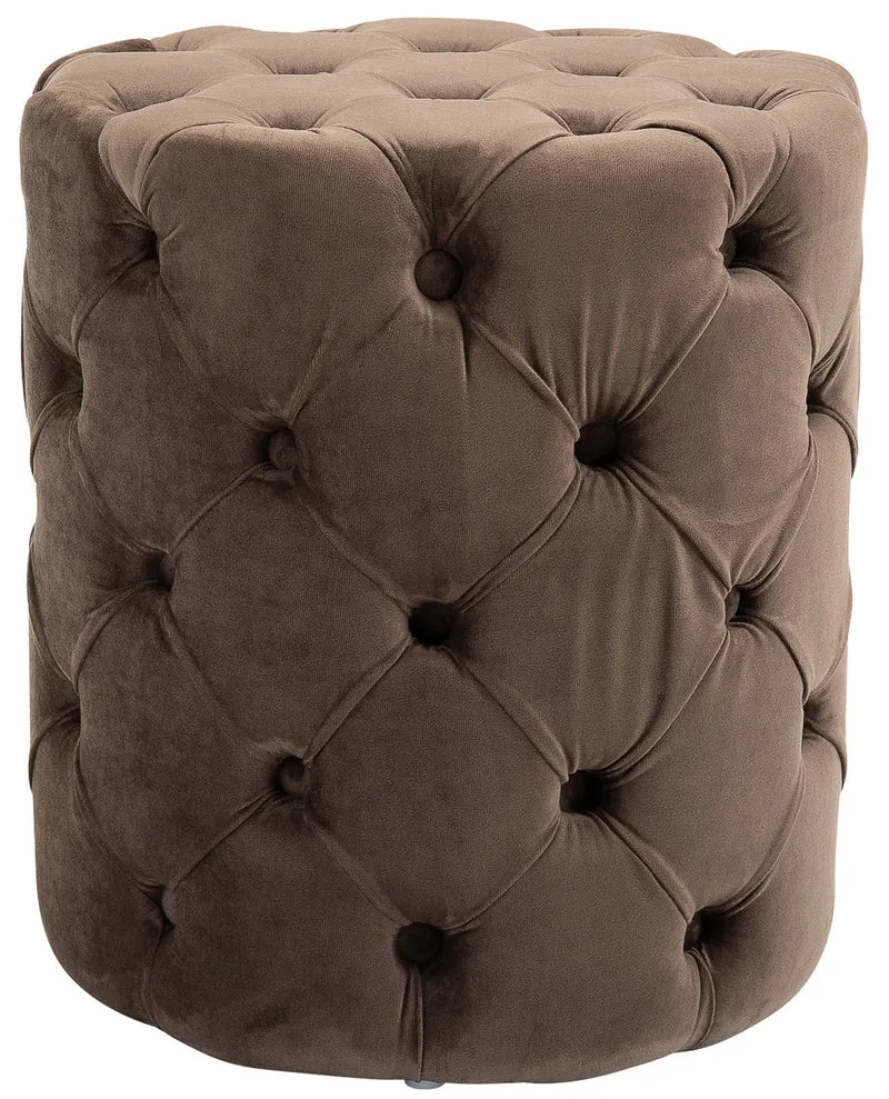 Tabouret chesterfield capitonné Ø 42 cm en velours marron avec boutons décoratifs – polyvalent et élégant 10_0008860
