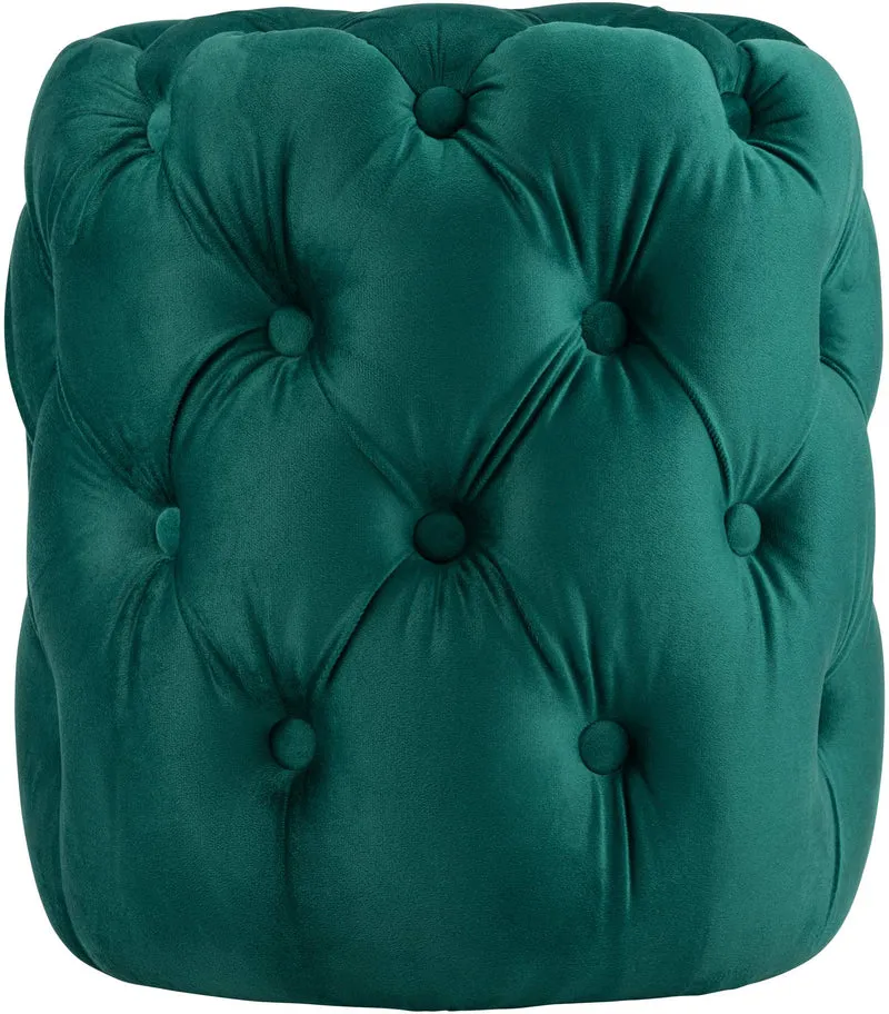 Tabouret chesterfield capitonné Ø 42 cm en velours vert foncé avec boutons décoratifs – polyvalent et élégant 10_0008376