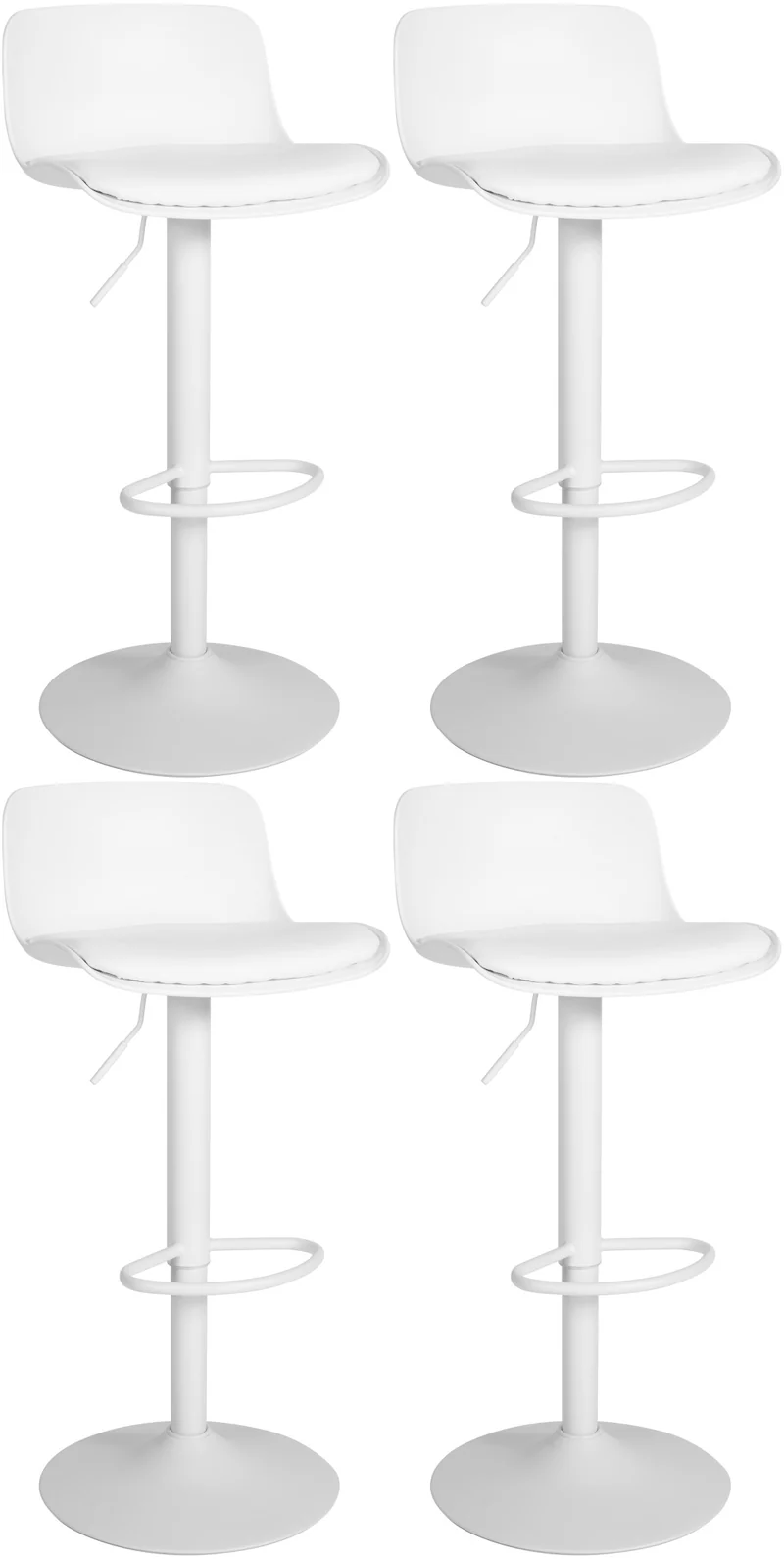 Lot de 4 tabourets de bar hauteur réglable et siège pivotant avec siège en plastique blanc métal blanc 10_0006805