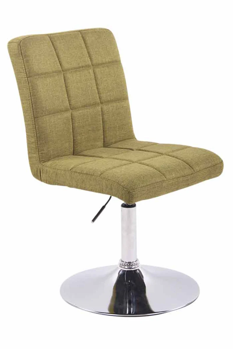 Chaise de salle à manger x1 pivotante réglable en hauteur coutures carrées tissu vert et pied métal chromé 10_0008587