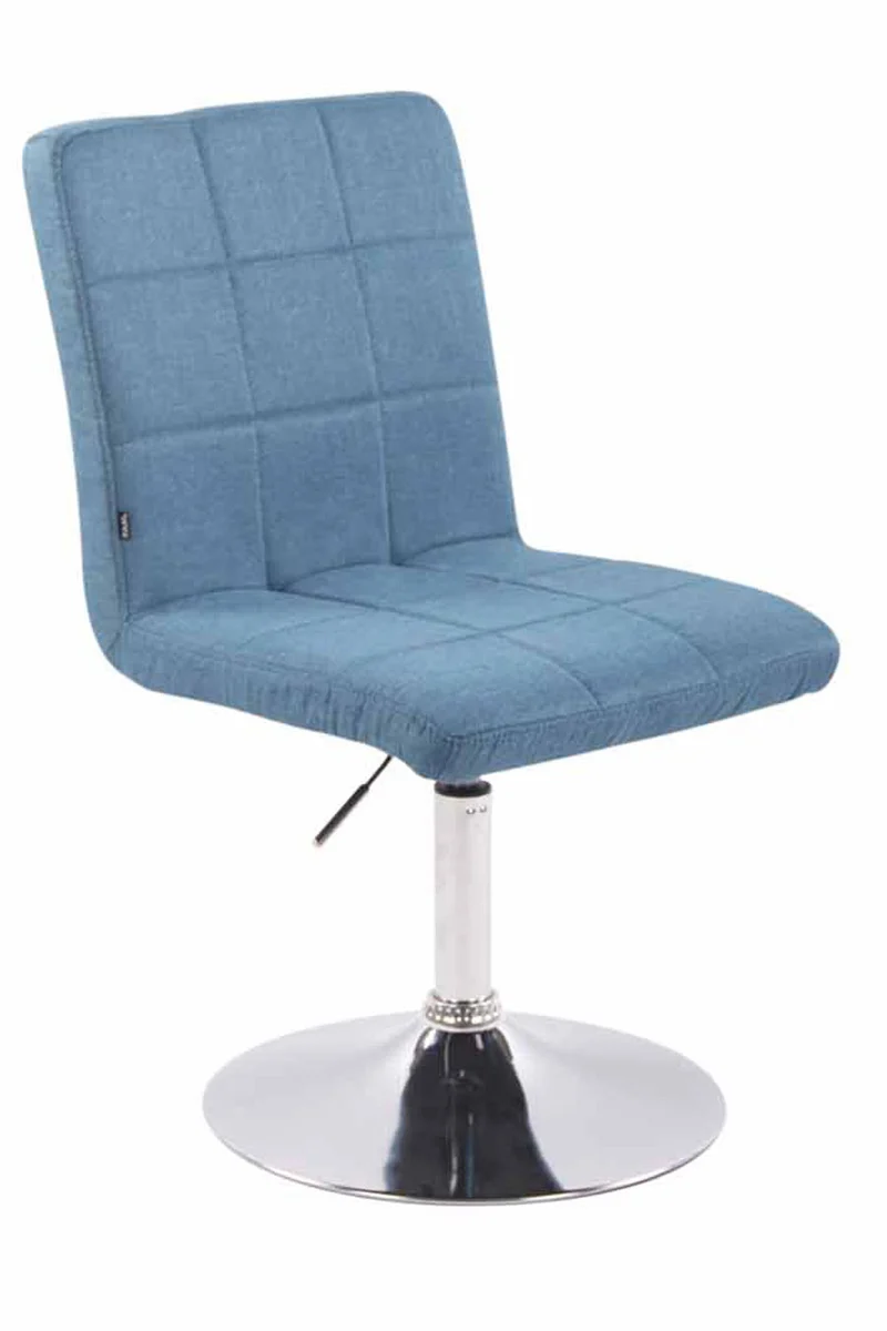 Chaise de salle à manger x1 pivotante réglable en hauteur coutures carrées tissu bleu et pied métal chromé 10_0008586