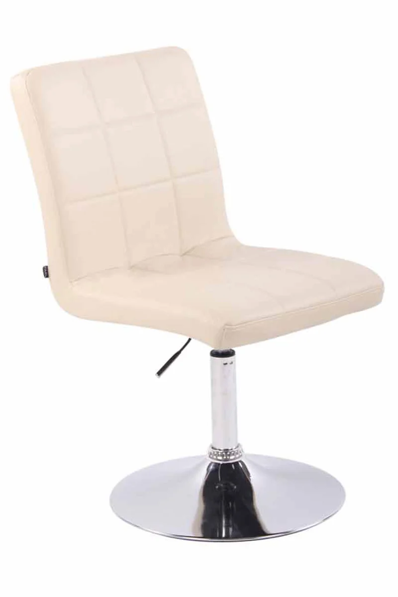 Chaise de salle à manger x1 pivotante réglable en hauteur coutures carrées similicuir crème et pied métal chromé 10_0008453