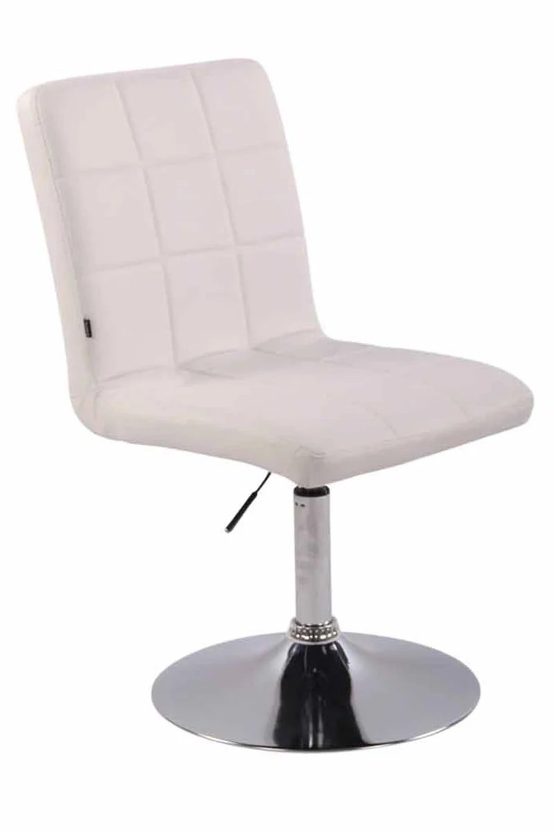 Chaise de salle à manger x1 pivotante réglable en hauteur coutures carrées similicuir blanc et pied métal chromé 10_0008282