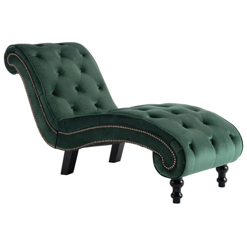 Méridienne chaise longue capitonné design vintage pour intérieur en velours vert DEC026223