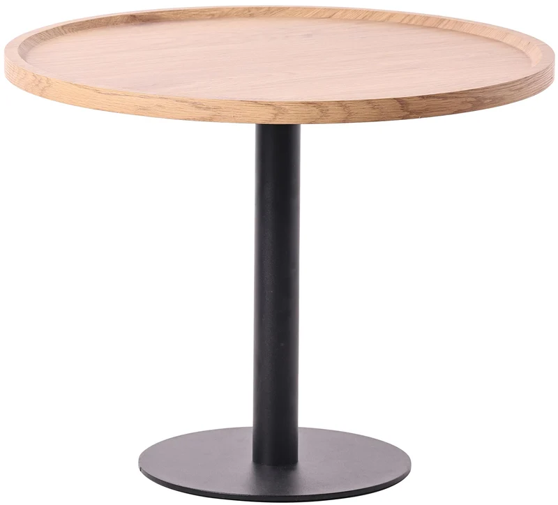 Ensemble de tables d'appoint moderne plateau rond en bois clair Ø60cm et Ø40cm pied central en métal noir 10_0009159