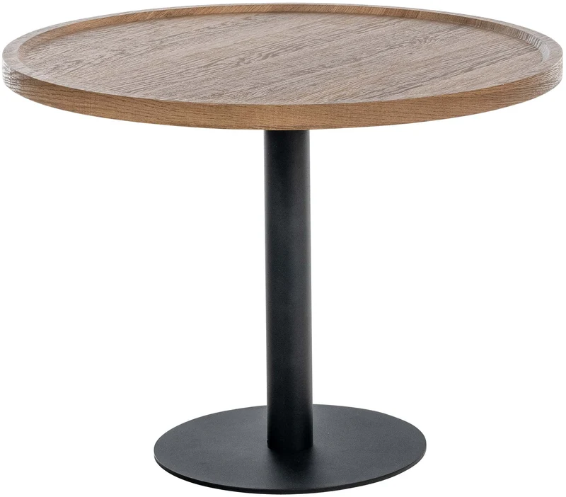 Table d'appoint moderne plateau rond en bois marron Ø60cm design avec pied central en métal noir 10_0009156
