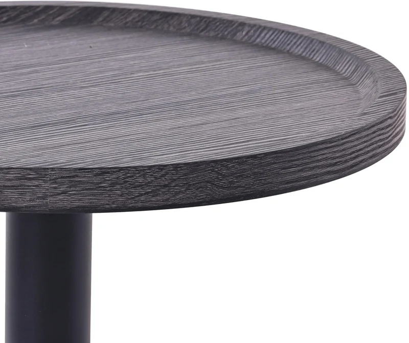Ensemble de tables d'appoint moderne plateau rond en bois gris Ø60cm et Ø40cm pied central en métal noir 10_0009153
