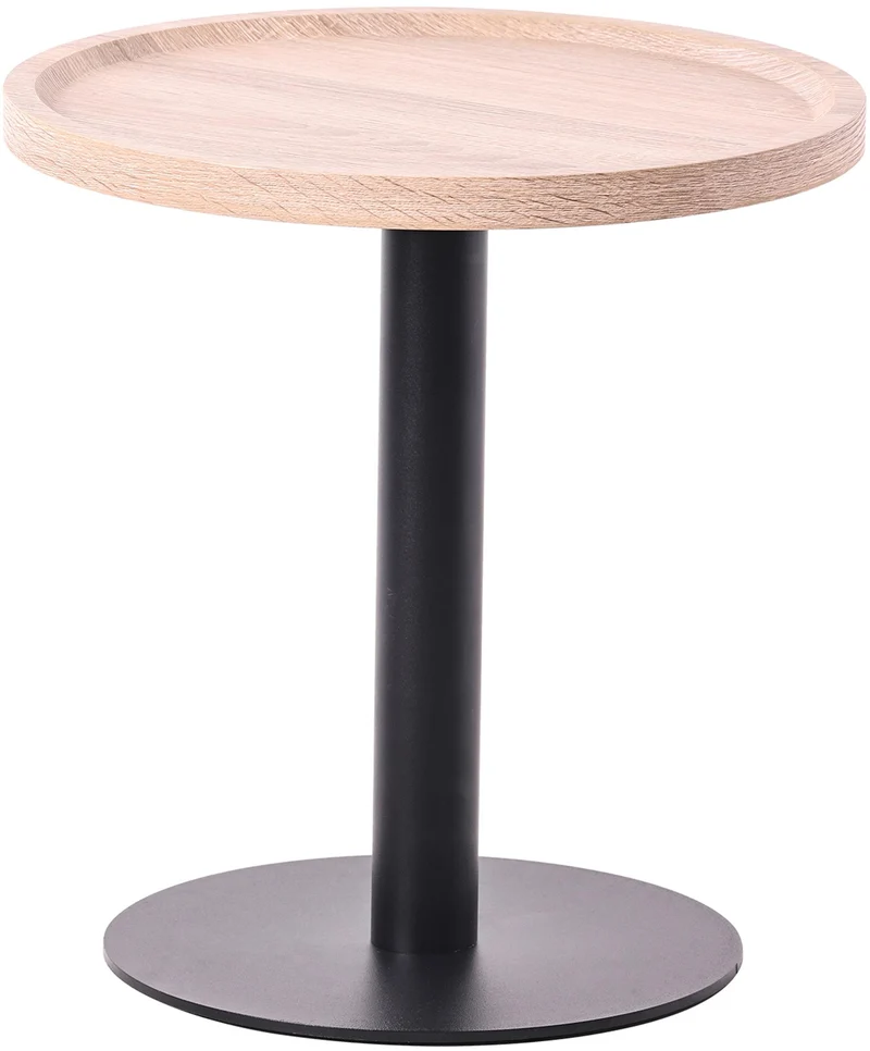 Table d'appoint moderne plateau rond en bois couleur chêne Ø40cm design avec pied central en métal noir 10_0009150