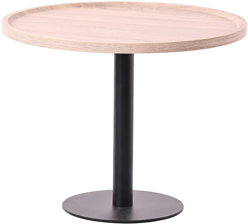 Table d'appoint moderne plateau rond en bois couleur chêne Ø60cm design avec pied central en métal noir 10_0009148
